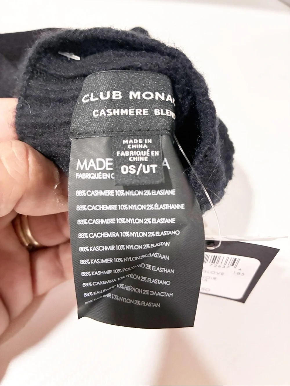 Club Monaco Black Ribbed Kensington Glove Cashmere Blend NEW